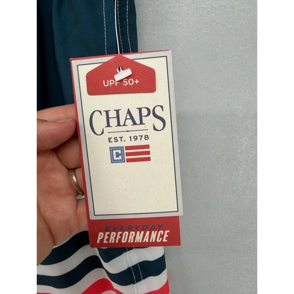 Chaps‎ Mens Swim Shorts Nautical Striped UPF 50+ Performance Medium